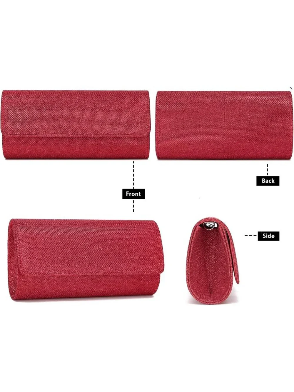 Women's Red Glitter Clutch Purse Evening Bag With Chain For Wedding Handbag